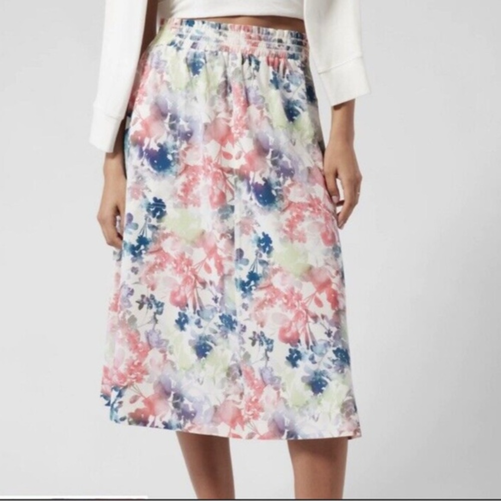Athleta Jupe Savannah Off White Floral Midi Skirt with Side Slits Size Large